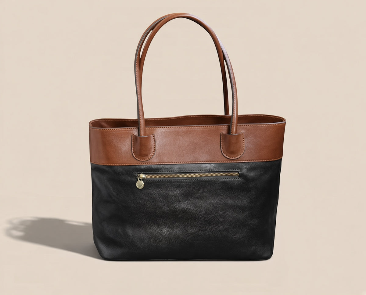 Black & Brown Leather Tote Bag | Women's Genuine Leather Handbag – Wolfo Co.