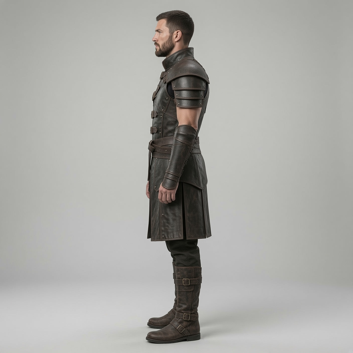 Men's Medieval Leather Armor Costume Set with Boots – Fantasy Warrior LARP Outfit