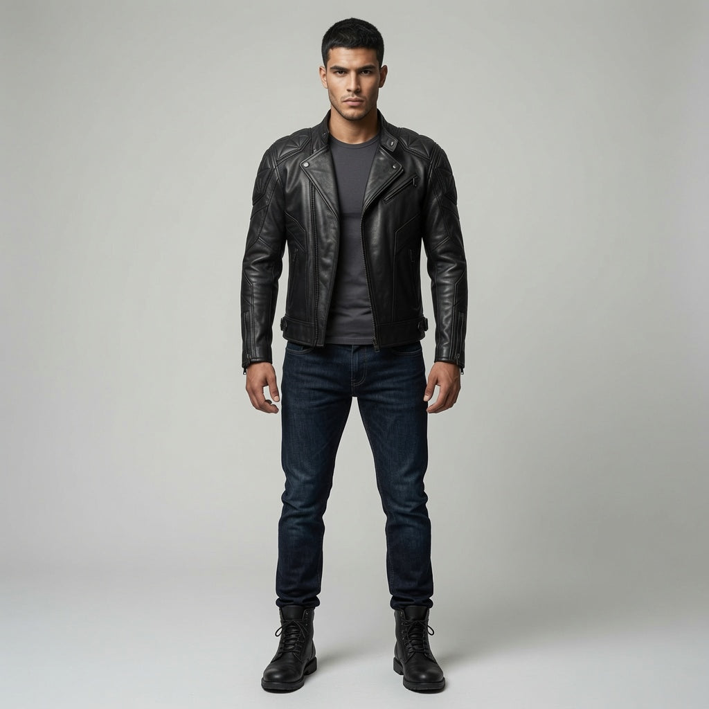 Herren Schwarze Asymmetrische Bikerjacke aus echtem Leder | Premium Motorrad-Lederjacke