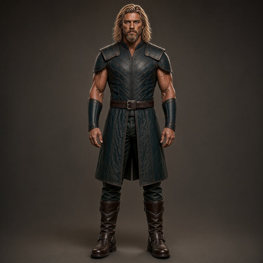 Men’s Black Leather Warrior Costume | Medieval Viking LARP Outfit