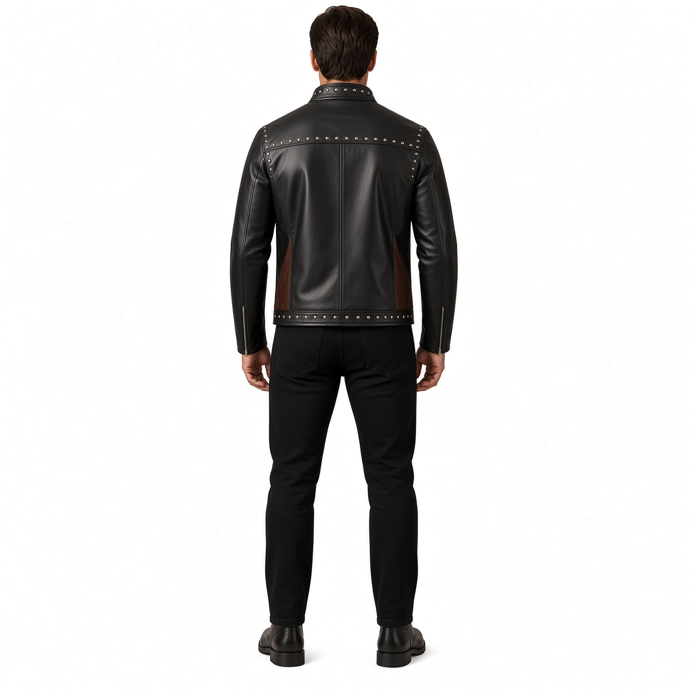 Men's Black & Brown Studded Leather Jacket – Vintage Biker Style