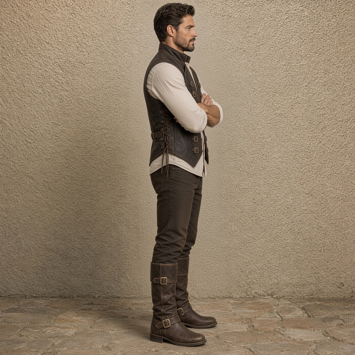 Men's Brown Leather Vest | Vintage Biker Leather Waistcoat – Wolfo Co