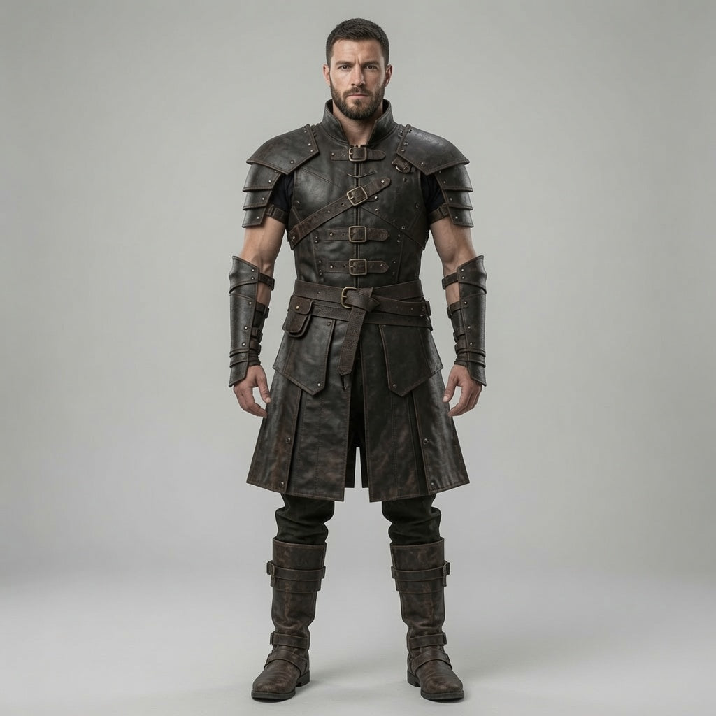 Men's Medieval Leather Armor Costume Set with Boots – Fantasy Warrior LARP Outfit