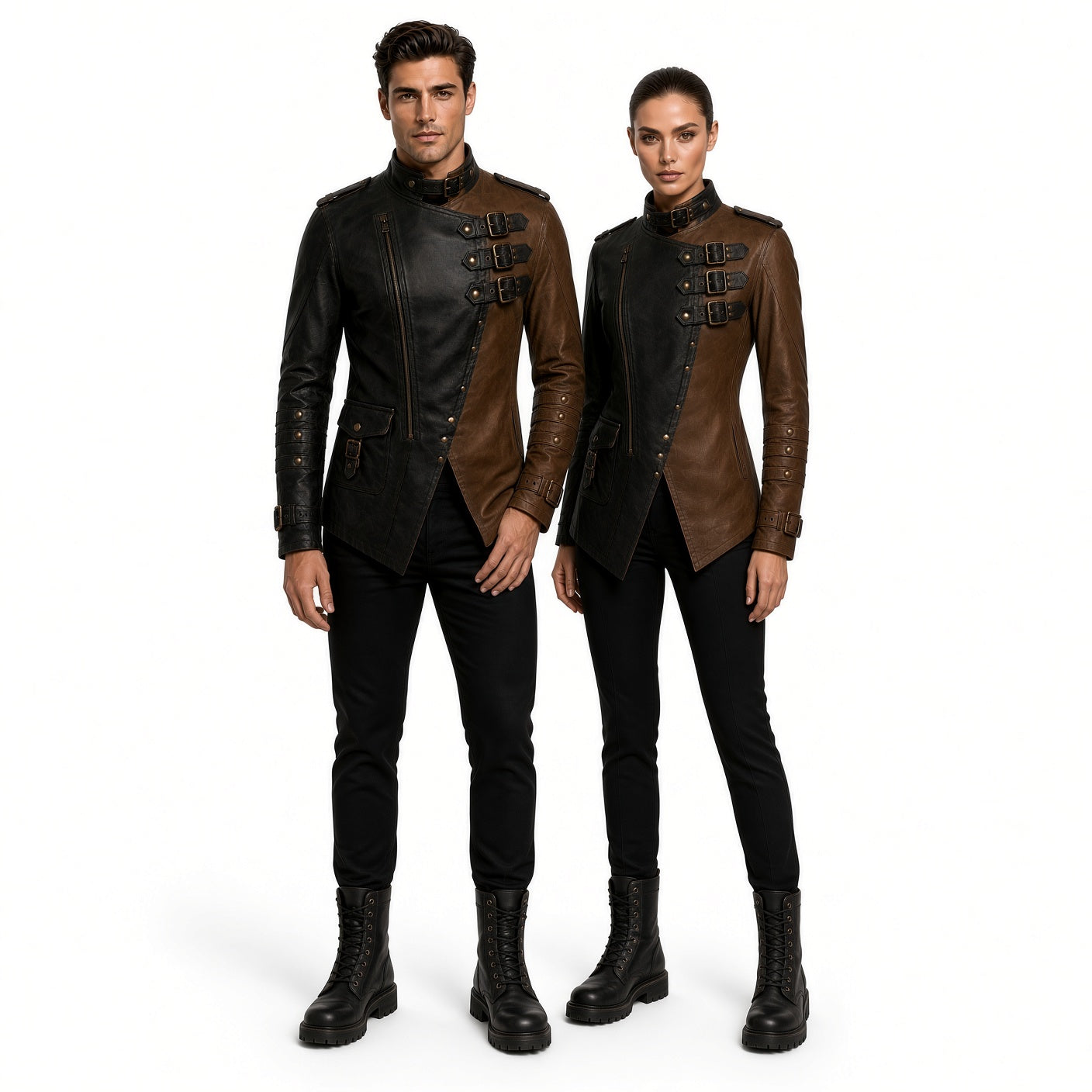Men’s Black & Brown Genuine Leather Jacket – Medieval Warrior Steampunk Biker Coat