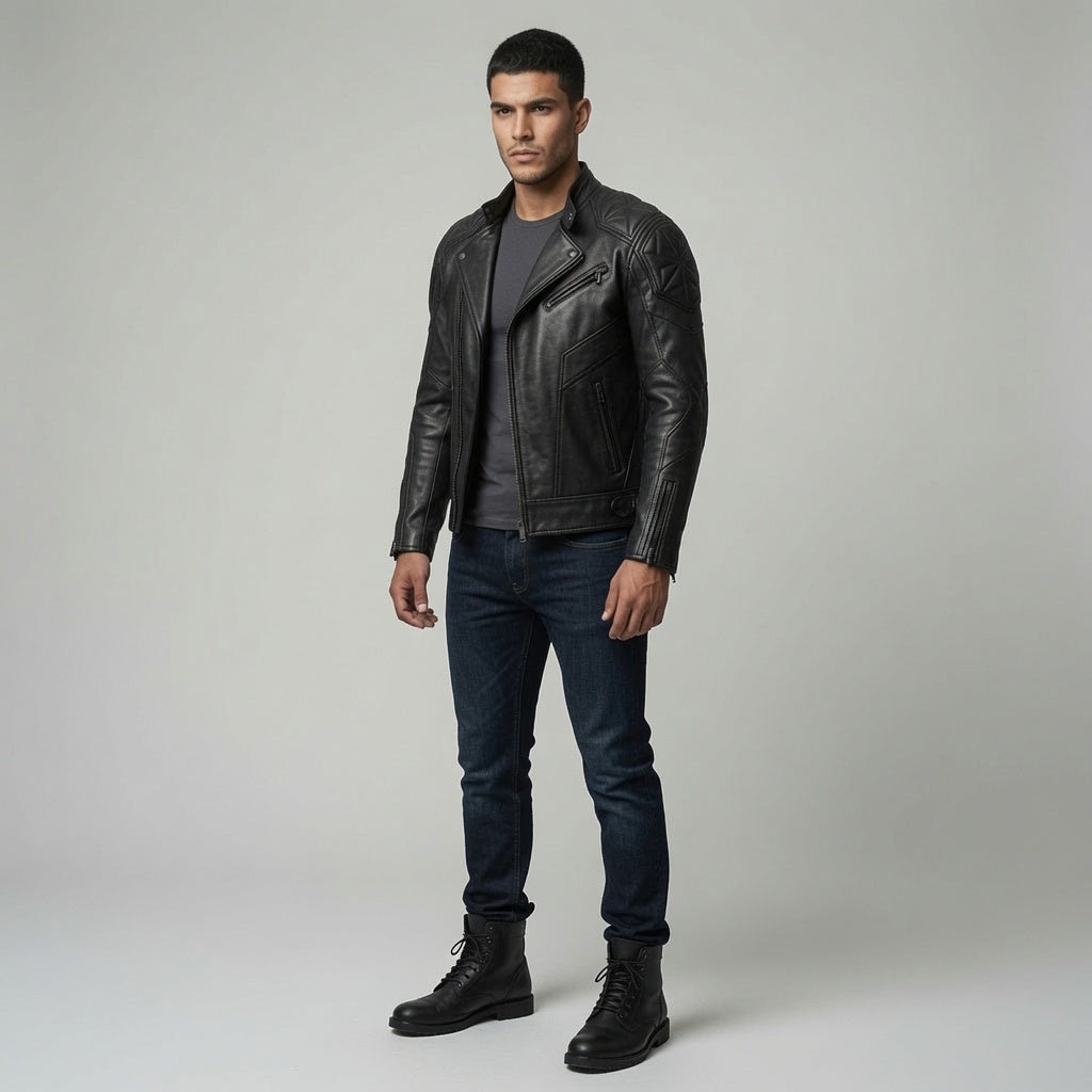 Herren Schwarze Asymmetrische Bikerjacke aus echtem Leder | Premium Motorrad-Lederjacke