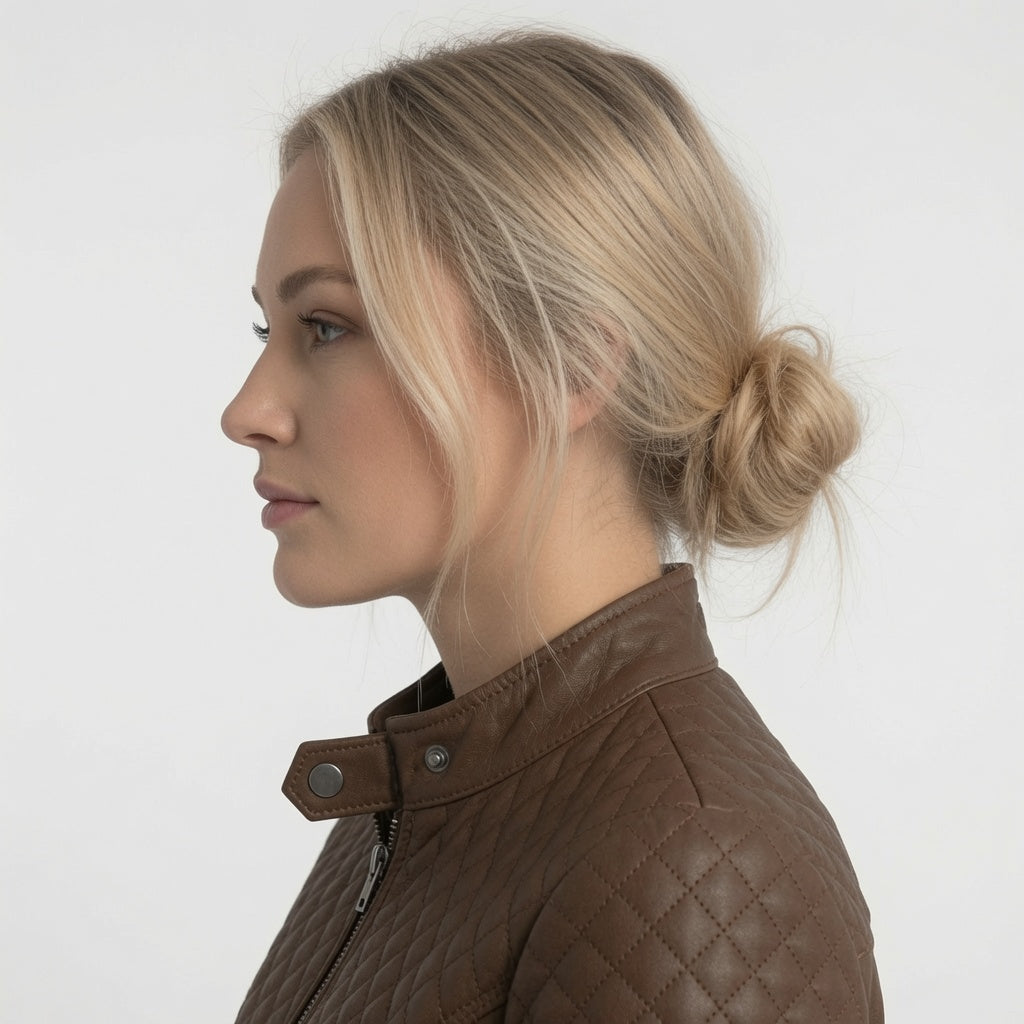 Damen braune Echtleder Motorradjacke – Steppschulter Slim-Fit Bikerjacke