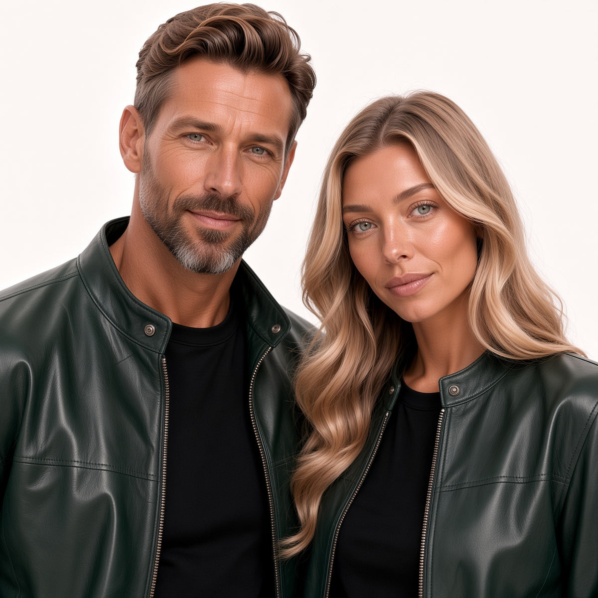 Matching Dark Green Leather Jackets for Men & Women – Classic Couple Jacket