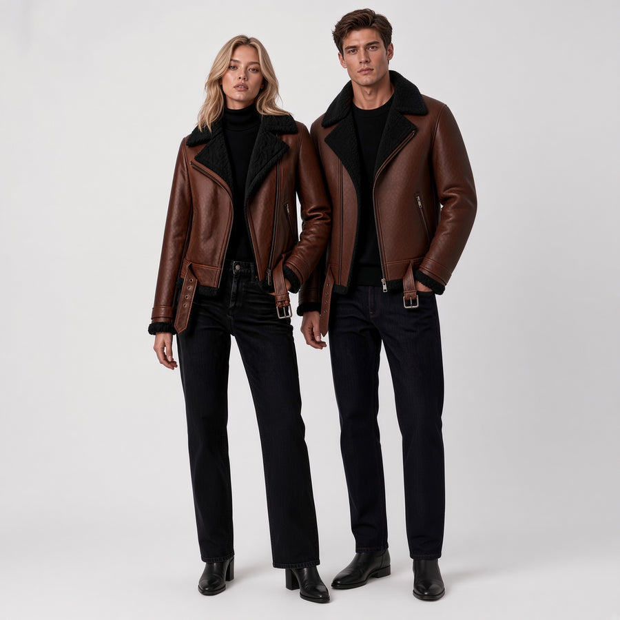 Matching Brown Leather Jackets for Men & Women – Classic Couple Leather Jacket
