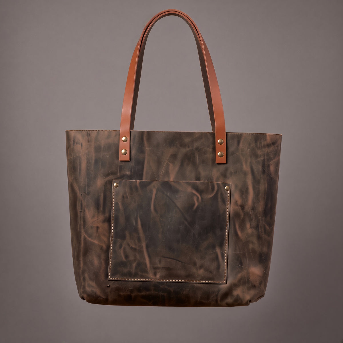 Genuine Leather Tote Bag for Women | Large Shoulder Handbag with Front Pocket