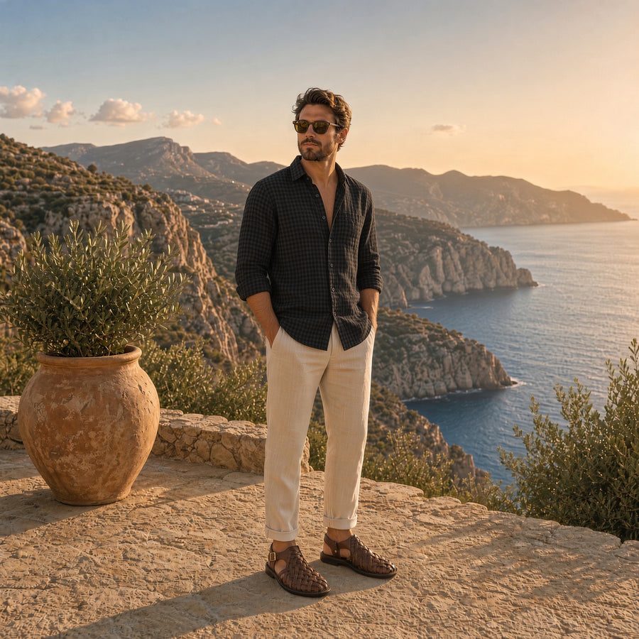 Men’s Brown Woven Leather Sandals | Handmade Casual Sandals
