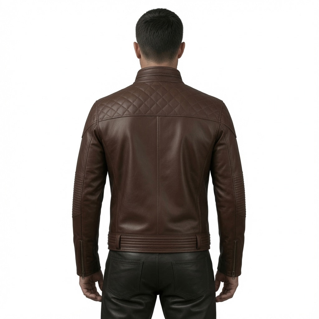 Men's Brown Quilted Leather Biker Jacket – Classic Motorcycle Café Racer Jacket