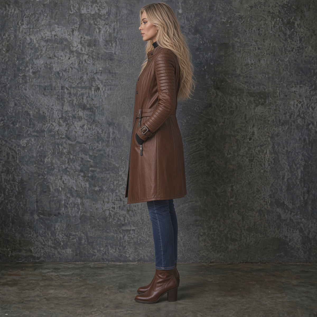 Women’s Brown Leather Long Coat | Fitted Leather Jacket