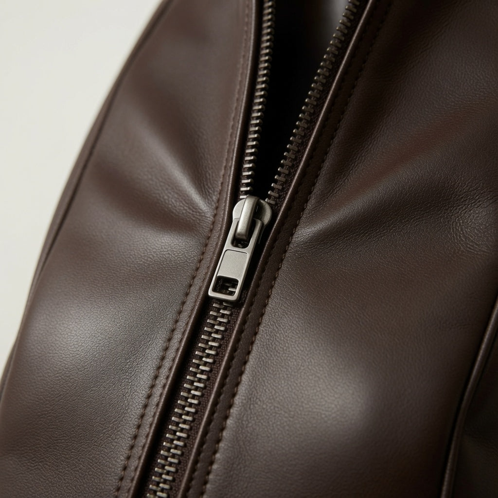 Damen Dunkelbraune Motorradjacke aus echtem Leder | Schmale Café Racer Lederjacke