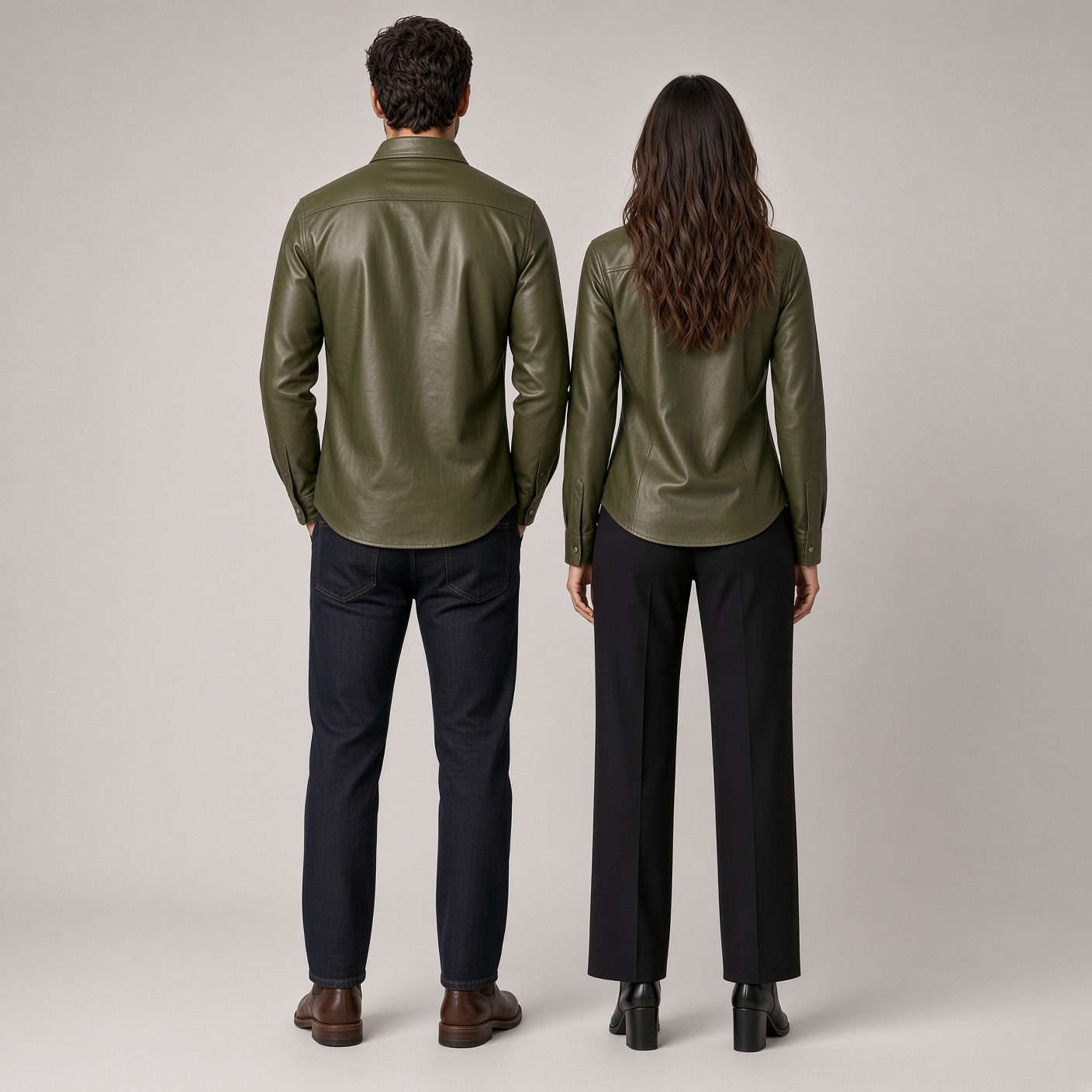 Olive Green Genuine Leather Shirt for Men & Women – Premium Button-Up Leather Shirt