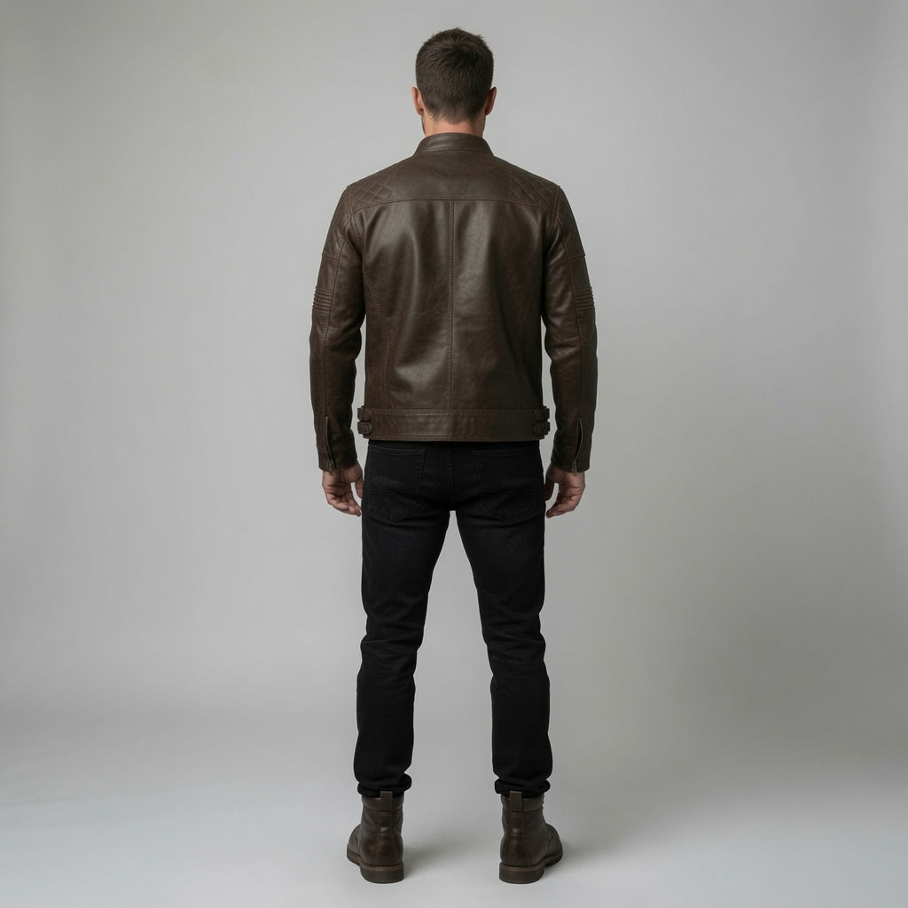 Herren Vintage Braune Echtleder Cafe Racer Jacke | Handgefertigte Motorrad Lederjacke