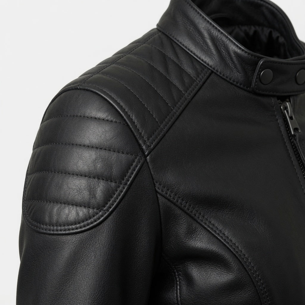 Schwarze Motorradjacke aus echtem Leder für Damen – schmal geschnittene Bikerjacke