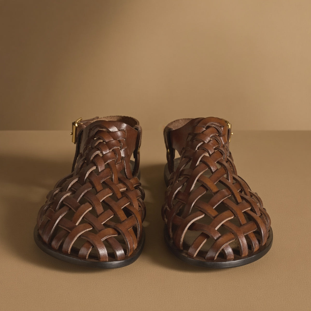 Men’s Brown Woven Leather Sandals | Handmade Casual Sandals
