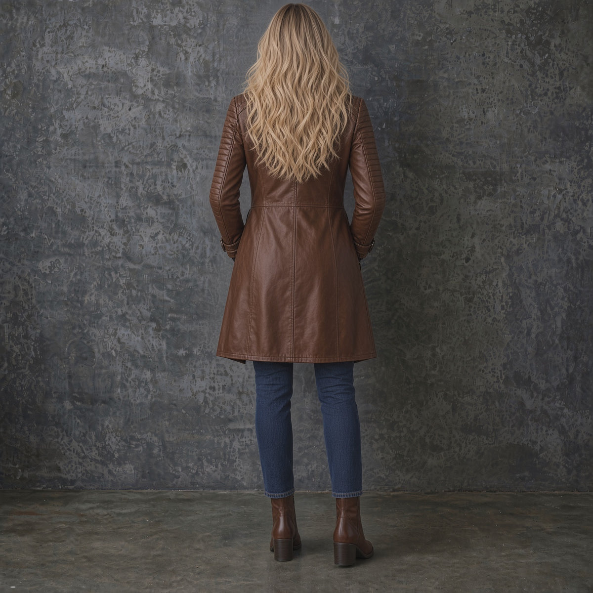 Women’s Brown Leather Long Coat | Fitted Leather Jacket