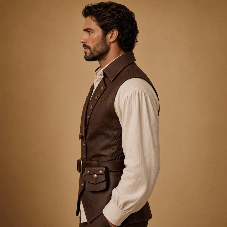 Men's Brown Leather Vest & Shirt Outfit – Vintage Casual Leather Look