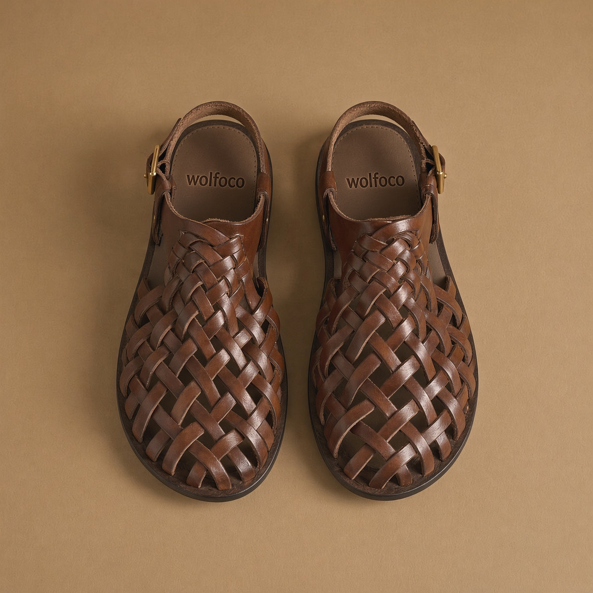 Men’s Brown Woven Leather Sandals | Handmade Casual Sandals