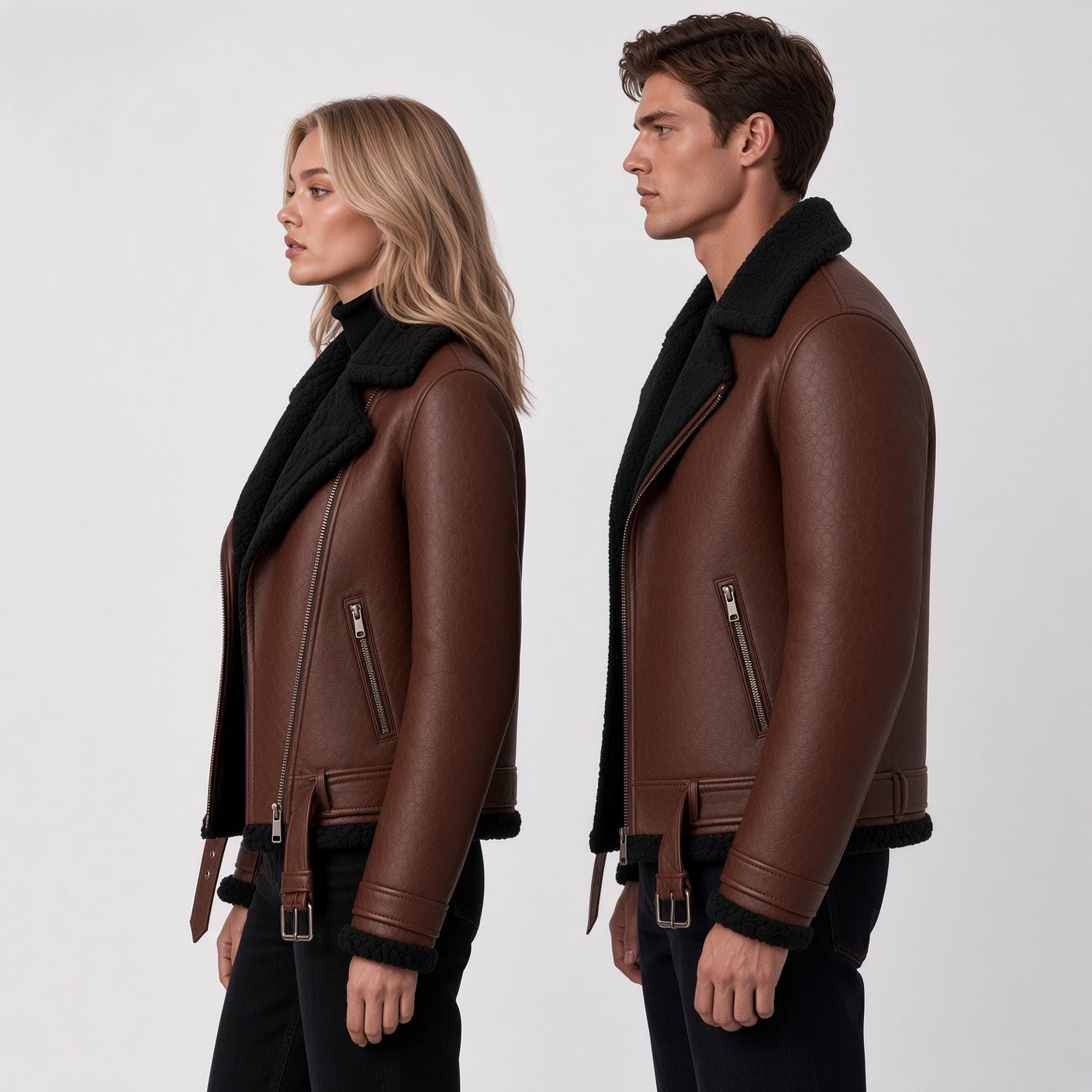 Matching Brown Leather Jackets for Men & Women – Classic Couple Leather Jacket