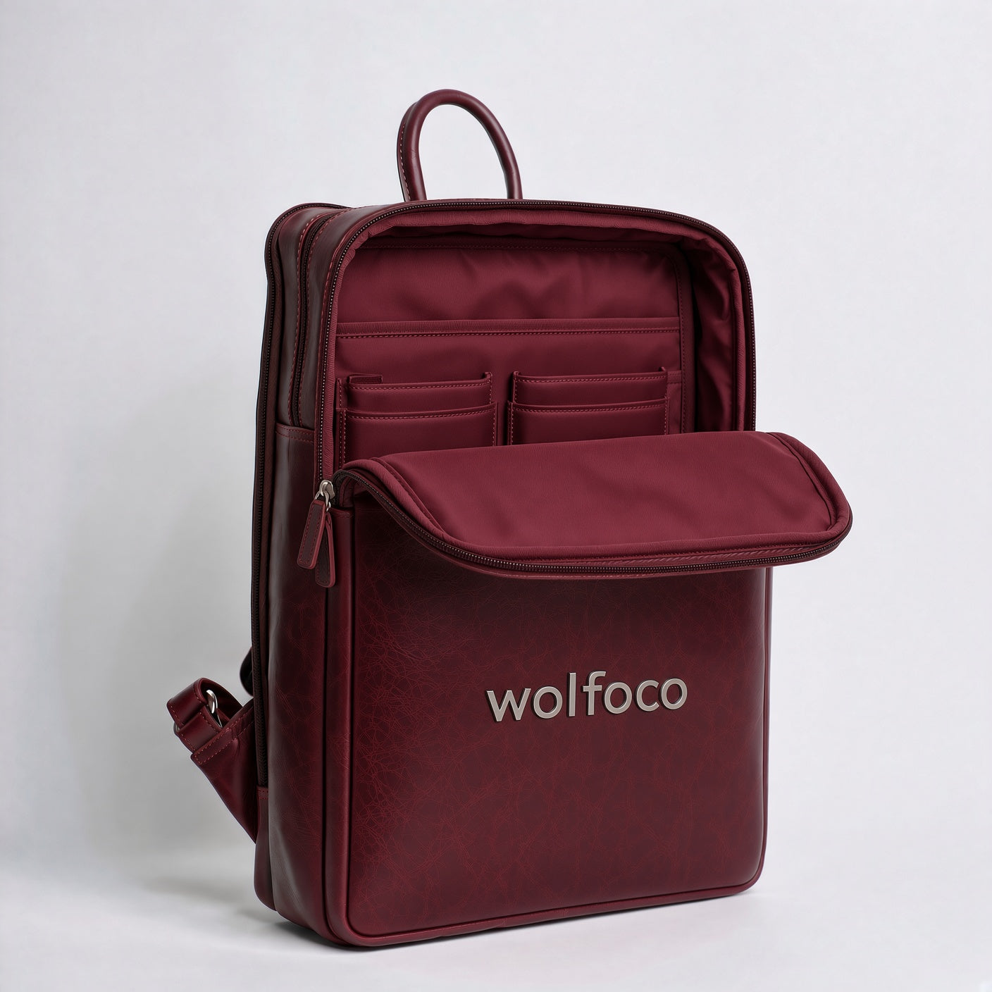 Burgundy Leather Backpack WolfoCo premium Travel & Laptop Bag