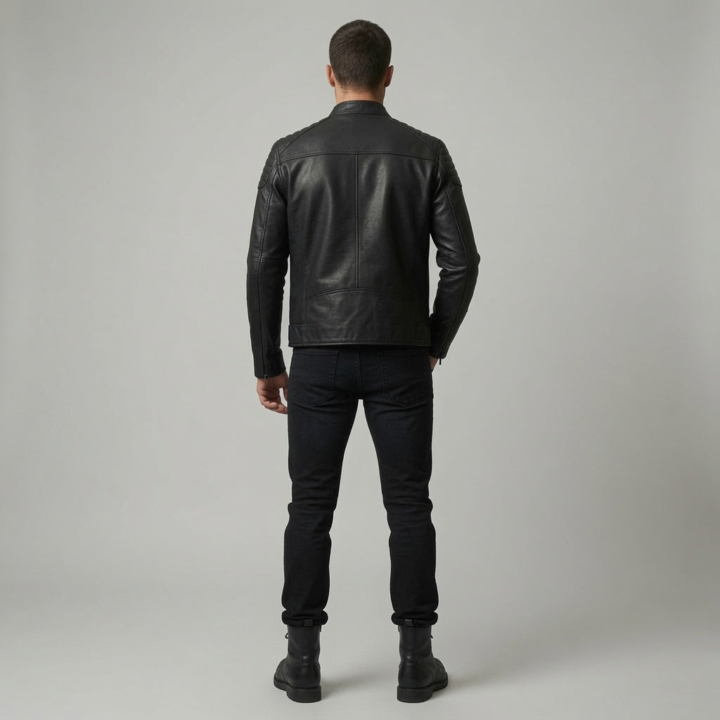 Herren Schwarze Cafe Racer Jacke aus echtem Leder | Klassische Motorrad Lederjacke