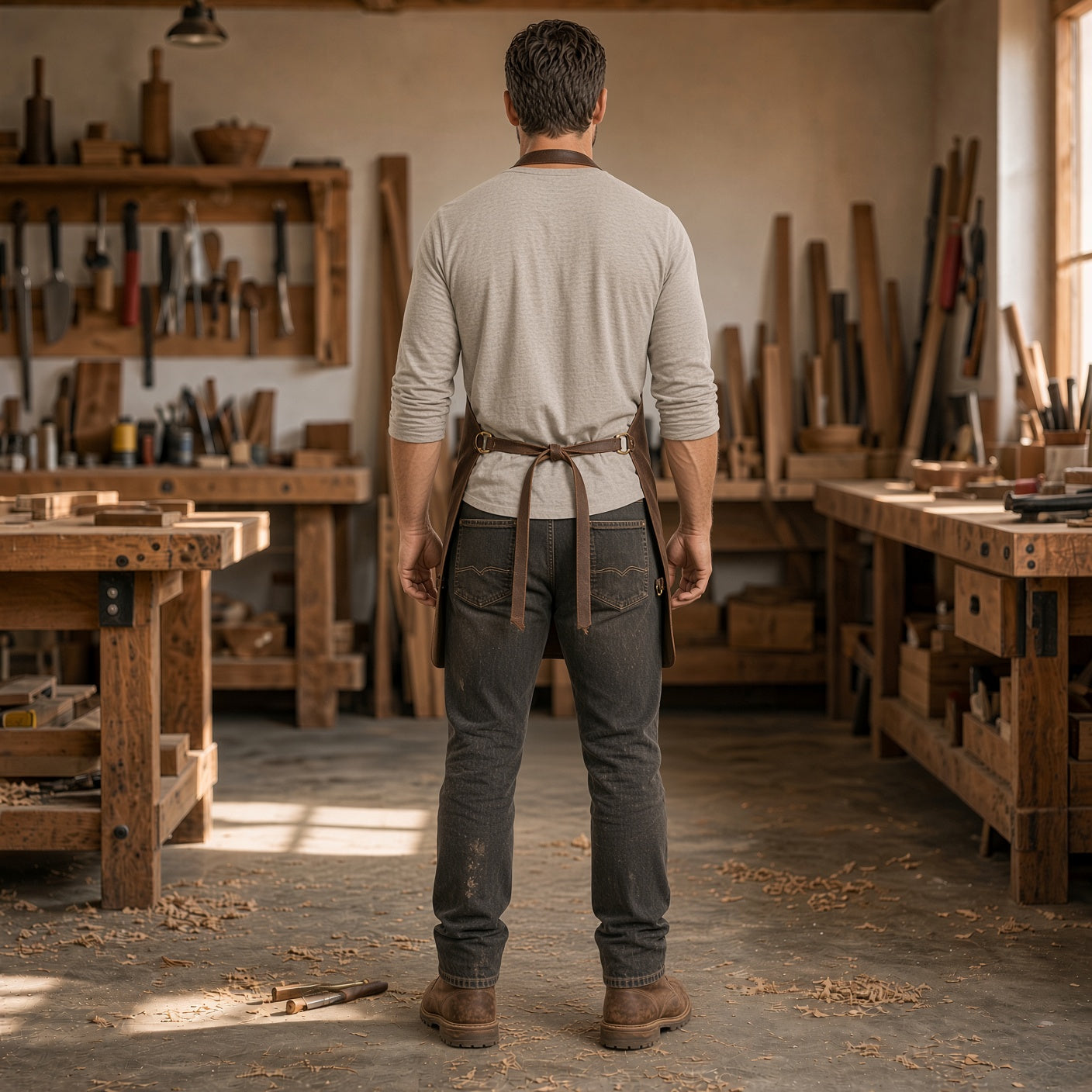 Men’s Genuine Leather Workshop Apron – Heavy Duty Handmade Craft & Tool Apron