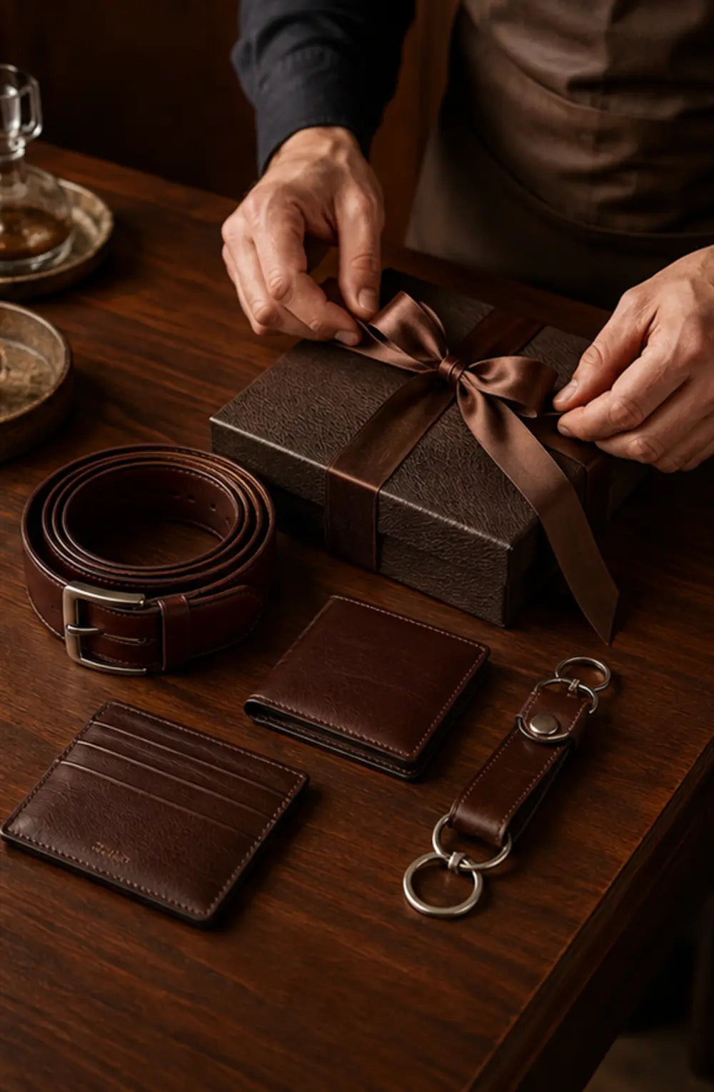 Premium leather belt wallet card holder and gift presentation