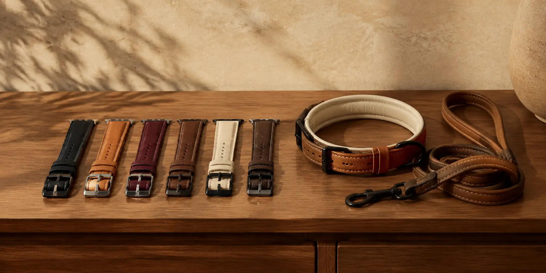 Wolfoco leather watch bands in black tan burgundy and brown