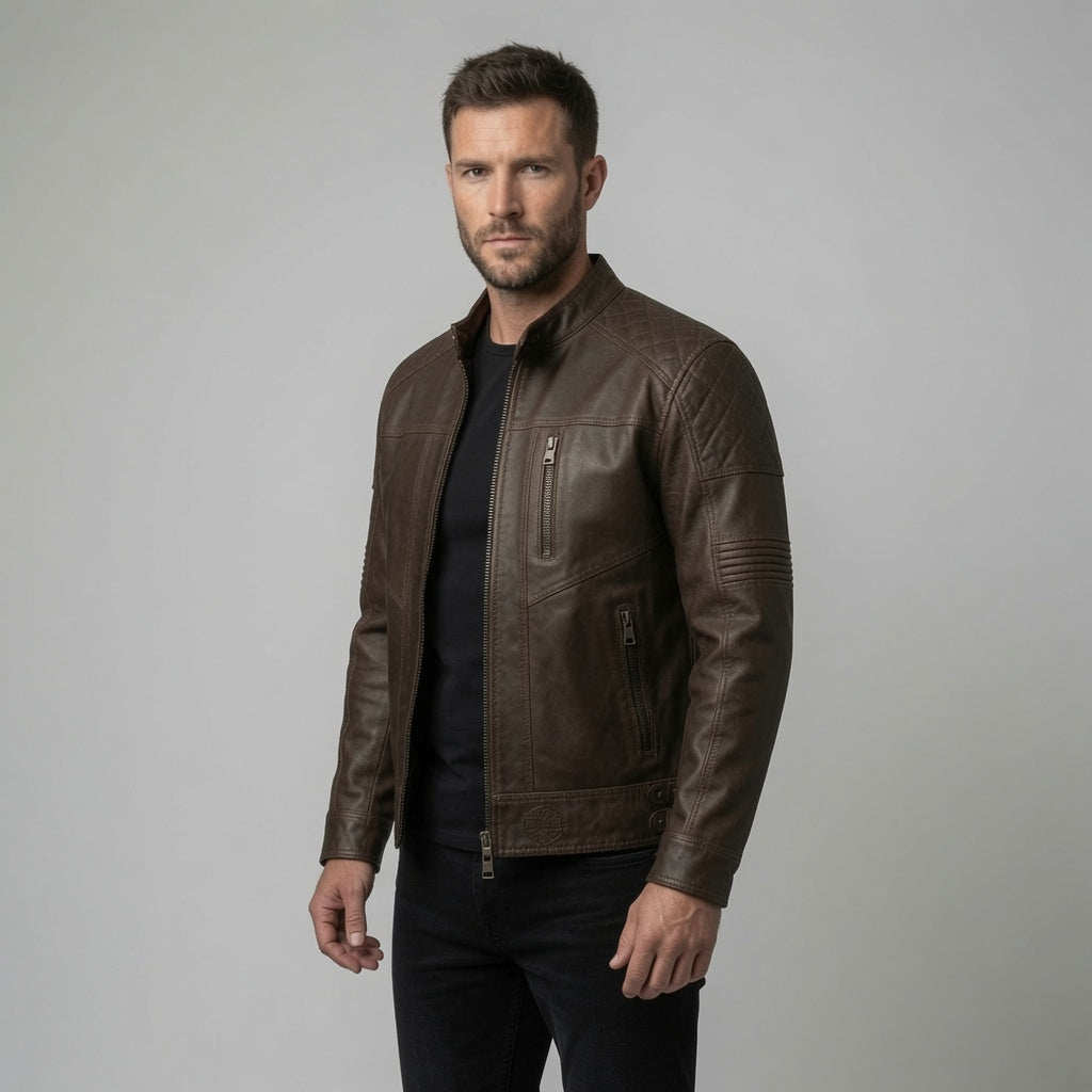 Herren Vintage Braune Echtleder Cafe Racer Jacke | Handgefertigte Motorrad Lederjacke