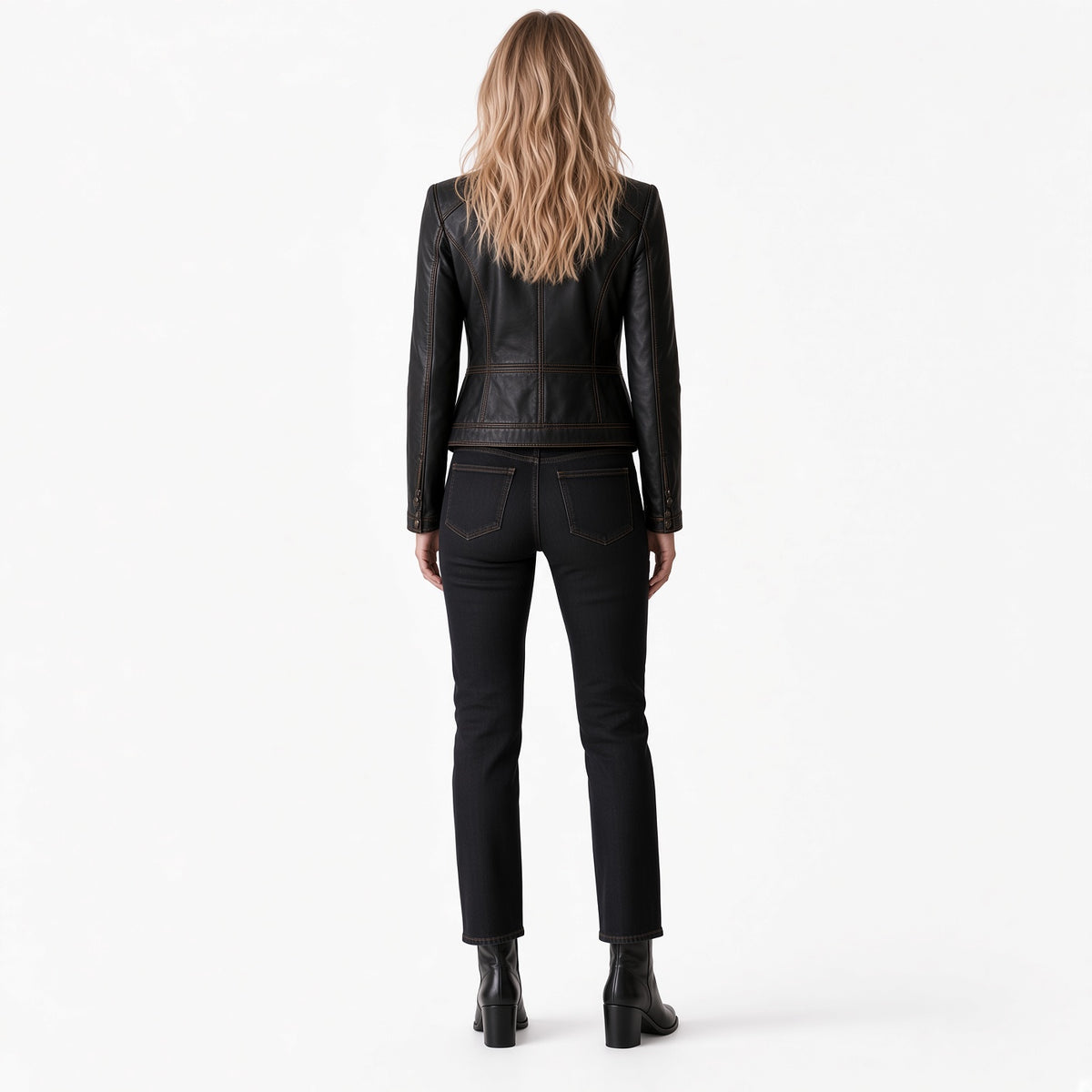 Women's Black Leather Jacket – Elegant Tailored Outerwear