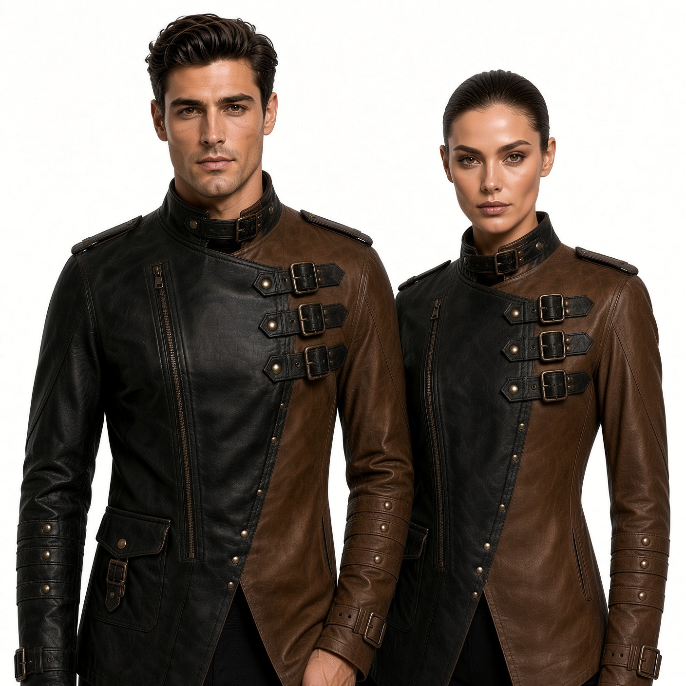 Men’s Black & Brown Genuine Leather Jacket – Medieval Warrior Steampunk Biker Coat