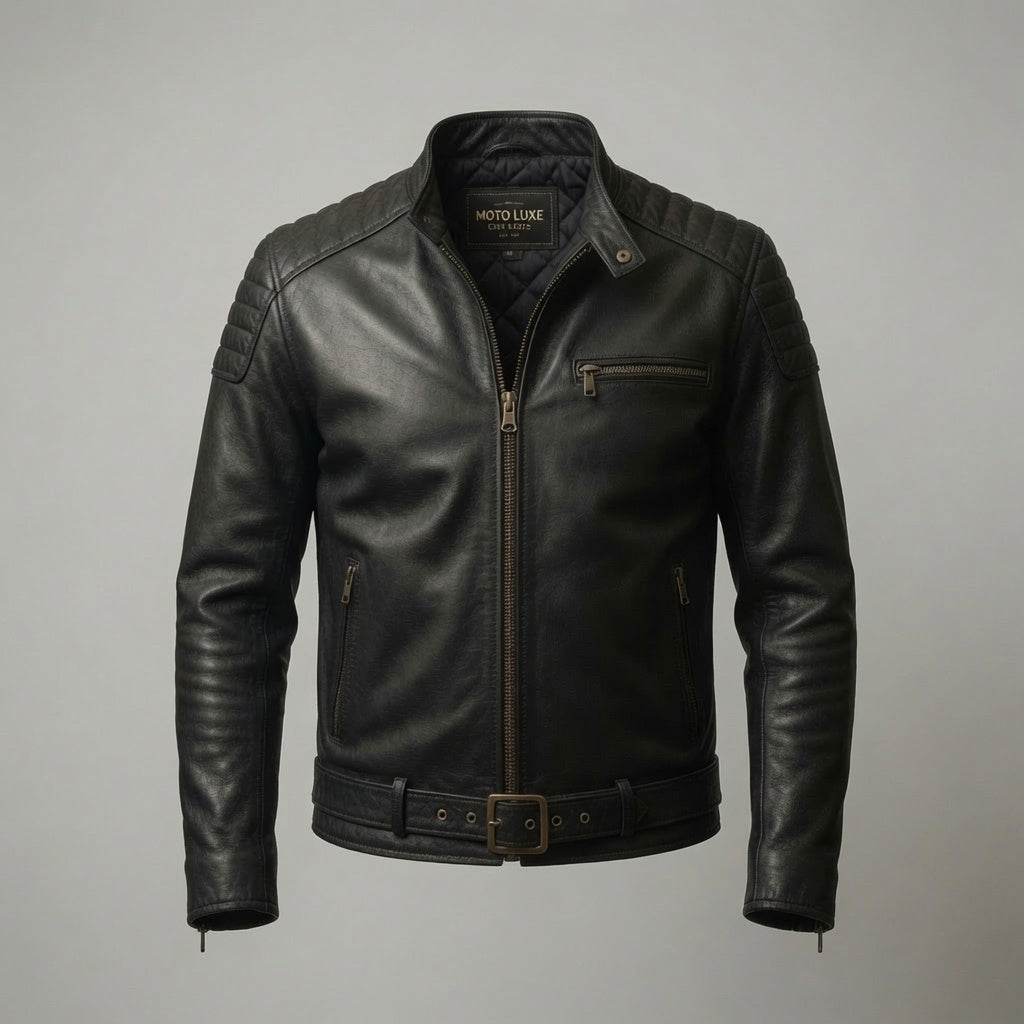 Herren Schwarze Cafe Racer Jacke aus echtem Leder | Klassische Motorrad Lederjacke