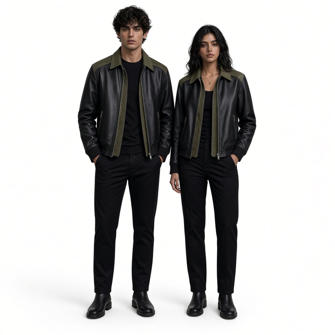 Olive Green & Black Genuine Leather Jacket for Men & Women – Premium Two Tone Jacket