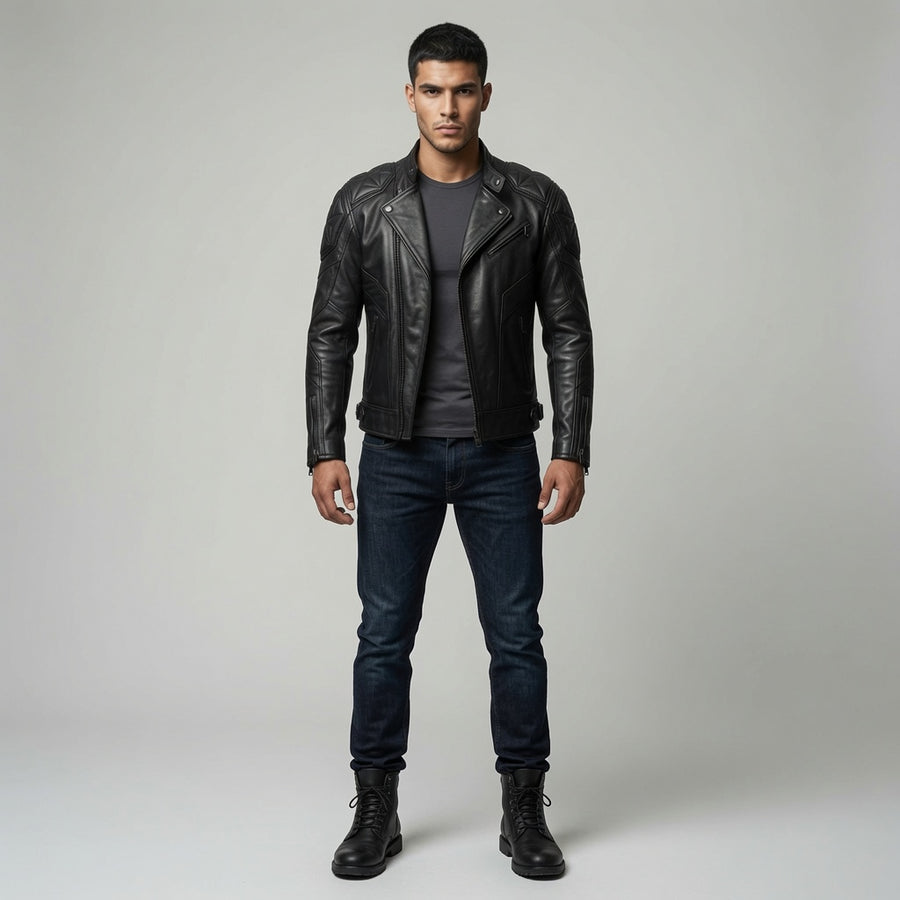 Herren Schwarze Asymmetrische Bikerjacke aus echtem Leder | Premium Motorrad-Lederjacke