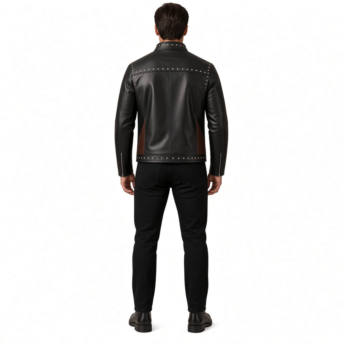 Men's Black & Brown Studded Leather Jacket – Vintage Biker Style