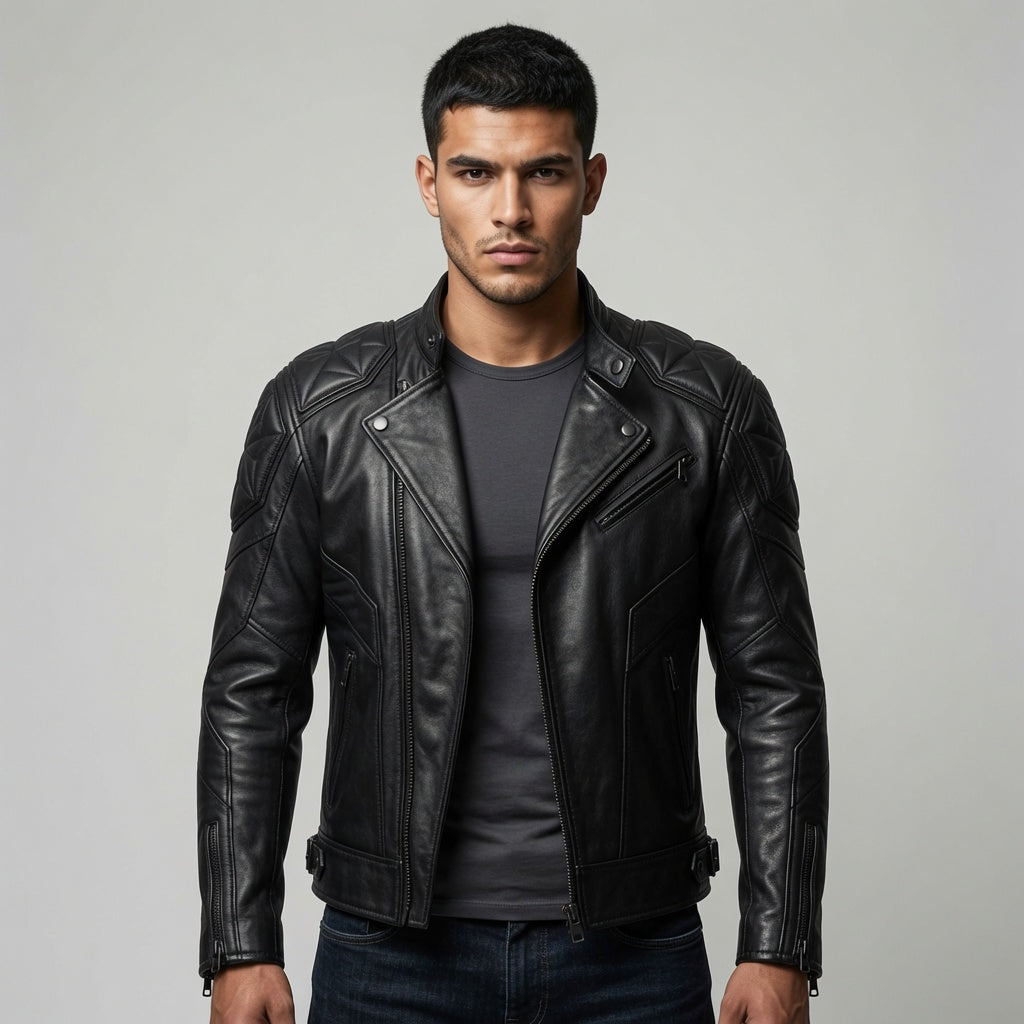Herren Schwarze Asymmetrische Bikerjacke aus echtem Leder | Premium Motorrad-Lederjacke