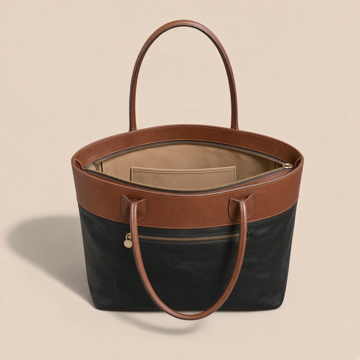 Black & Brown Leather Tote Bag | Women's Genuine Leather Handbag – Wolfo Co.