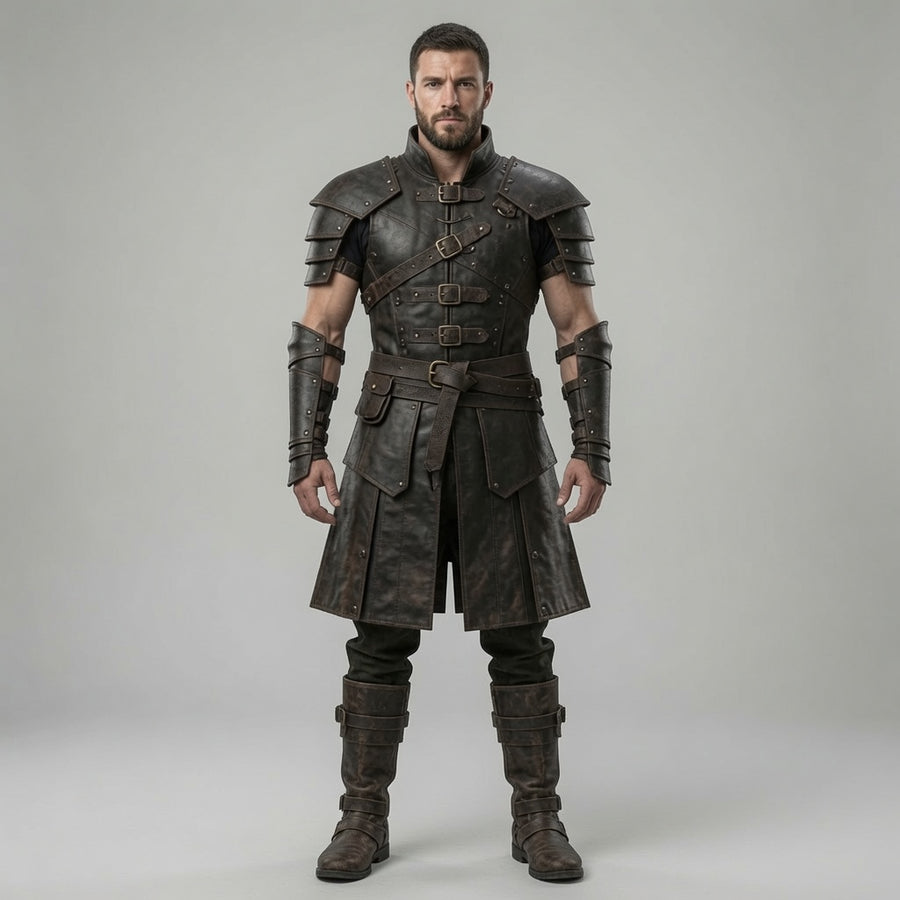 Men's Medieval Leather Armor Costume Set with Boots – Fantasy Warrior LARP Outfit