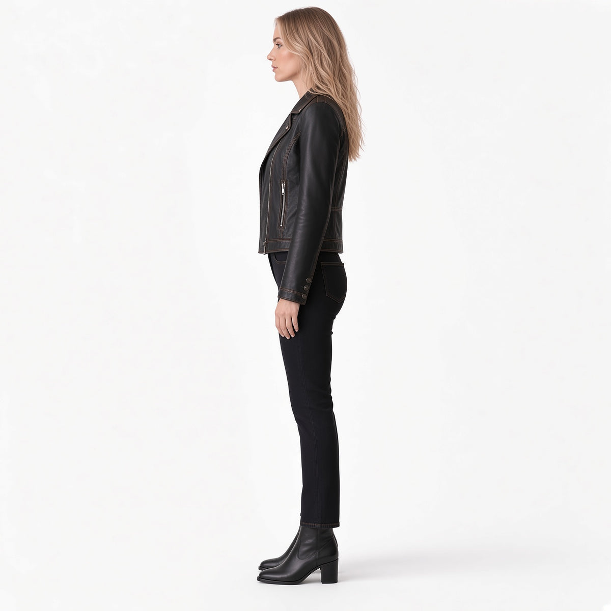 Women's Black Leather Jacket – Elegant Tailored Outerwear