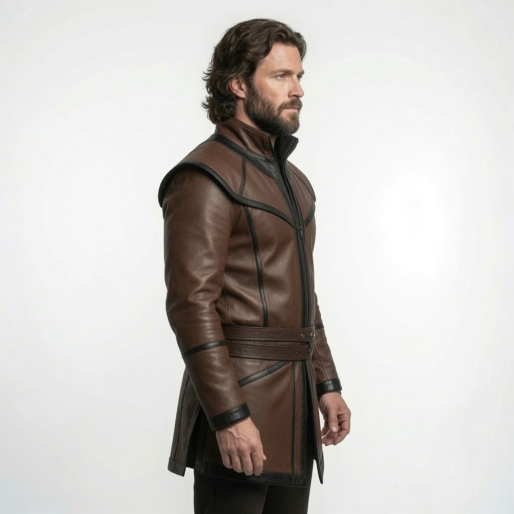 Men's Brown Medieval Leather Tunic Coat – Fantasy Warrior LARP Jacket