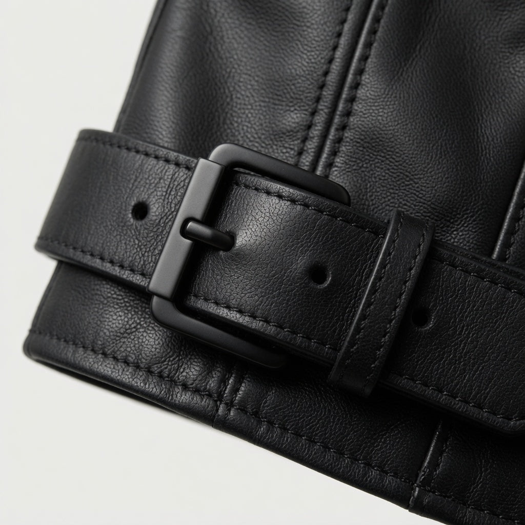 Schwarze Motorradjacke aus echtem Leder für Damen – schmal geschnittene Bikerjacke