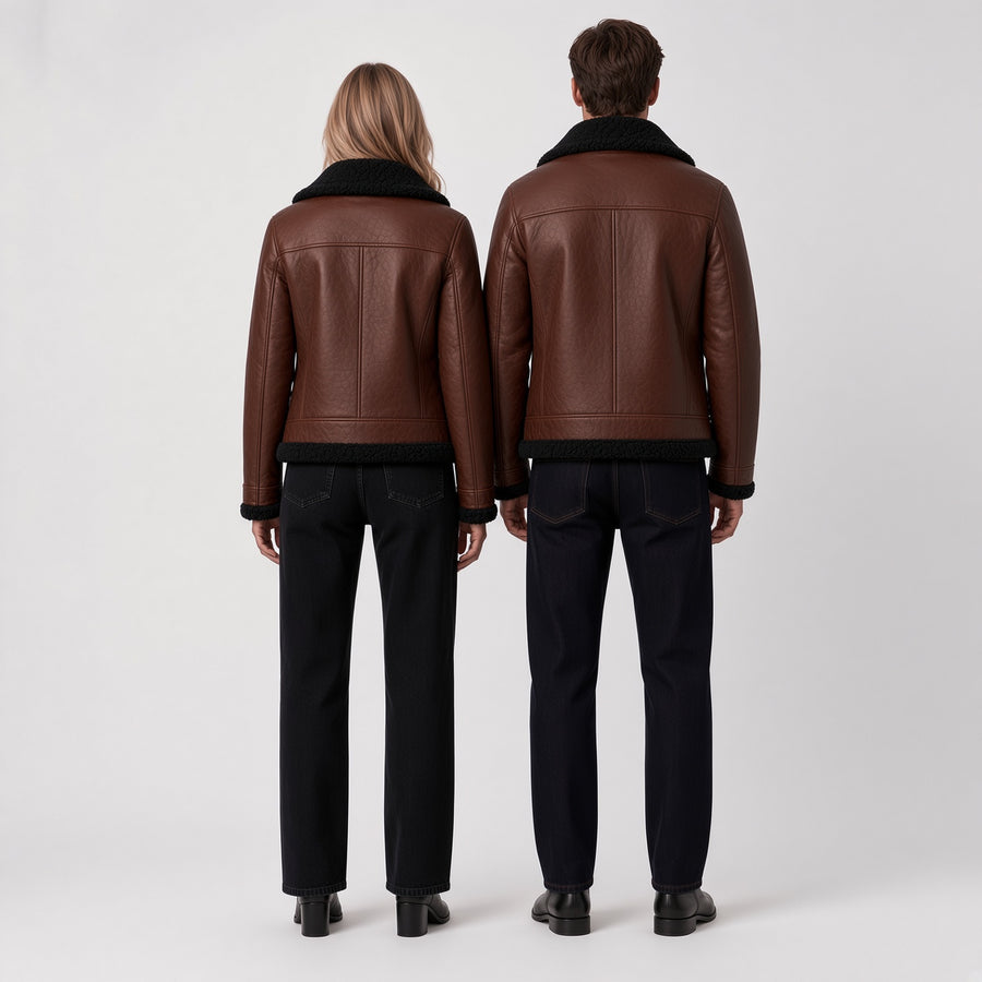 Matching Brown Leather Jackets for Men & Women – Classic Couple Leather Jacket