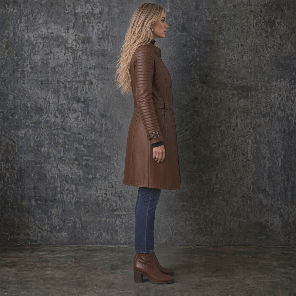 Women’s Brown Leather Long Coat | Fitted Leather Jacket