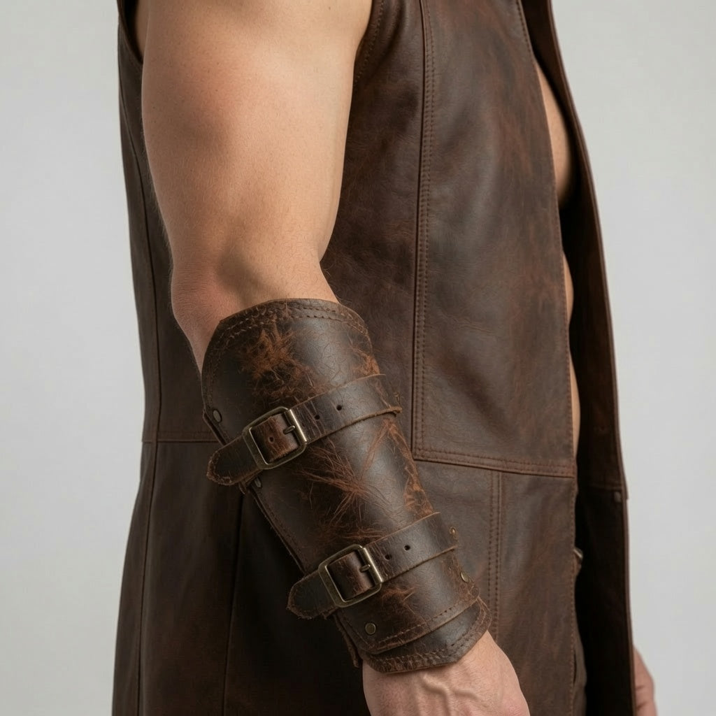 Herren Mittelalterliche Lederweste in Braun – Fantasy Krieger Lange Weste und Hose für LARP & Cosplay