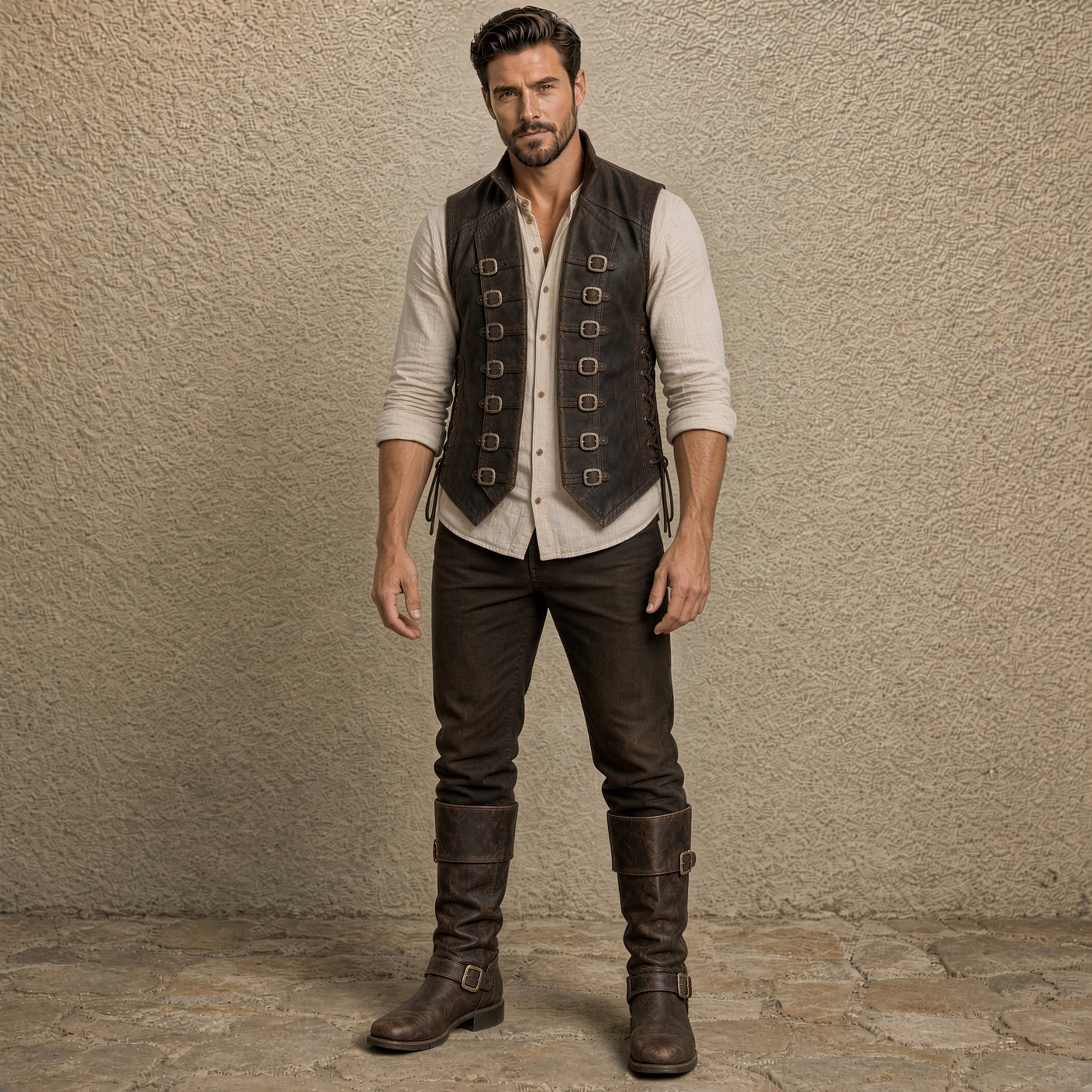 Men's Brown Leather Vest | Vintage Biker Leather Waistcoat – Wolfo Co
