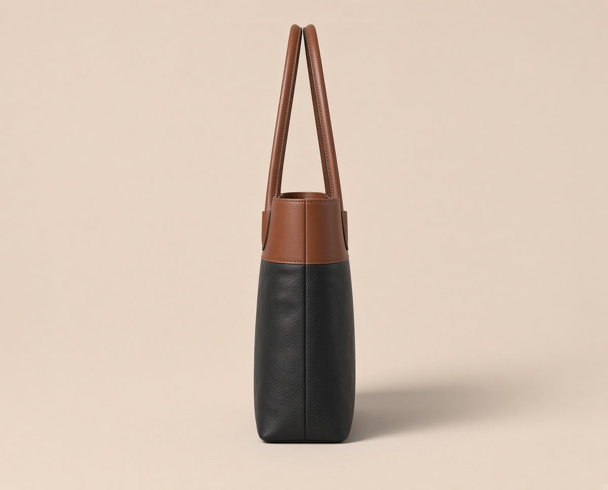 Black & Brown Leather Tote Bag | Women's Genuine Leather Handbag – Wolfo Co.