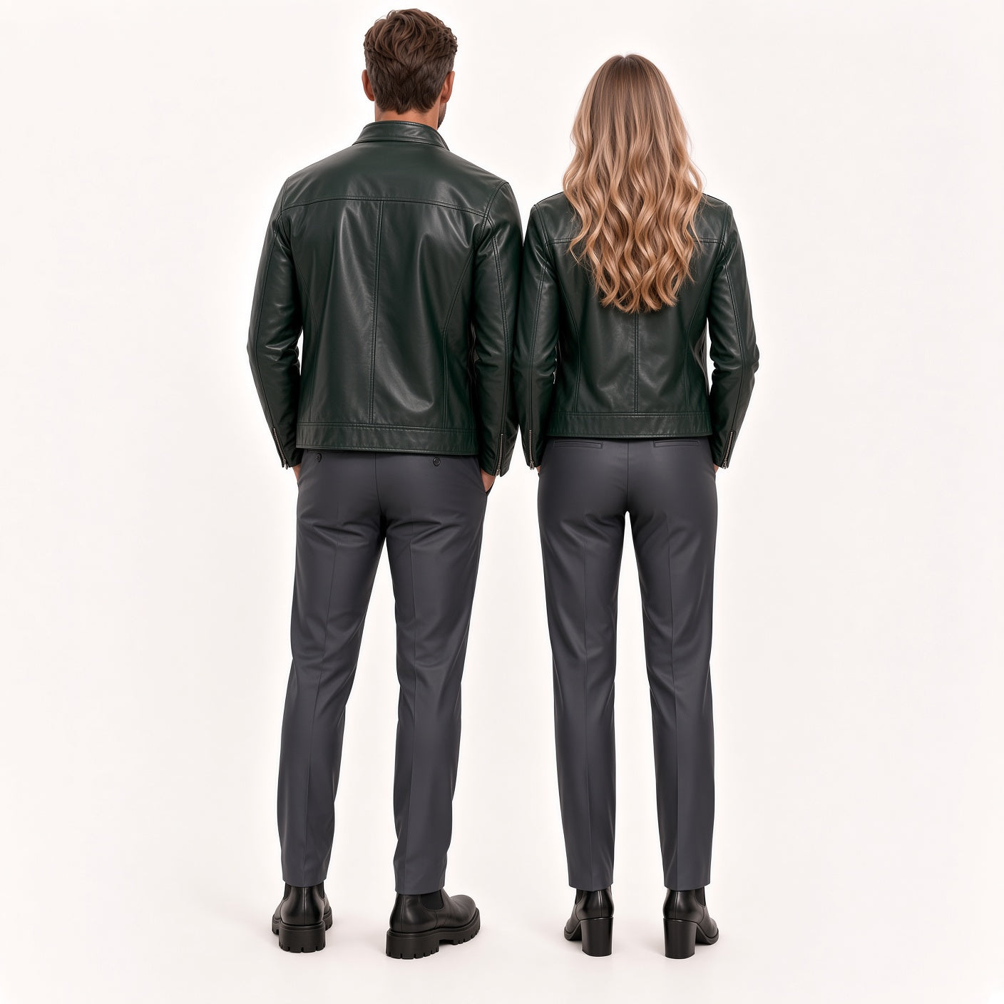 Matching Dark Green Leather Jackets for Men & Women – Classic Couple Jacket