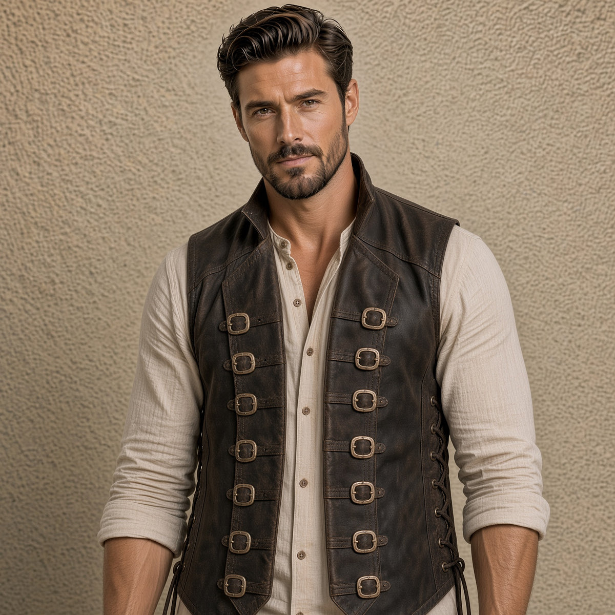 Men's Brown Leather Vest | Vintage Biker Leather Waistcoat – Wolfo Co